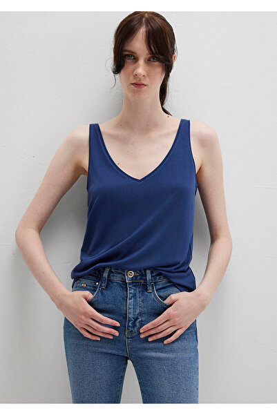 Mavi Tencel TM Marineblaues Modal-Unterhemd mit Spitzendetail, schmale Passform / eng anliegend 1613215-70491