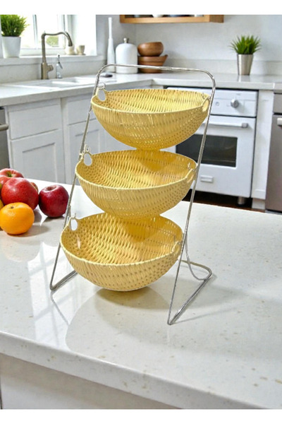 AR سلة خضار 3 ادوار بخامة ثقيلة من الخزف والاستيل