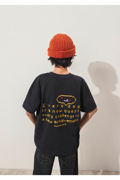 Mavi Bedrucktes anthrazitfarbenes T-Shirt in Übergröße / Weit geschnitten 6610257 -70087