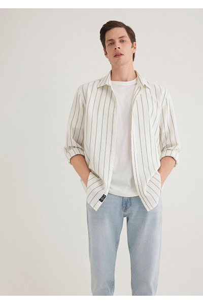 Mavi Сорочка з смужками кольору хакі, прямий крій / нормальний крій 0211384-80692