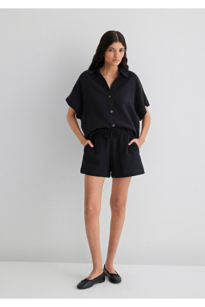 Mavi Μαύρο πουκάμισο με υφή Loose Fit / Loose Relaxed Fit 1210758 -900