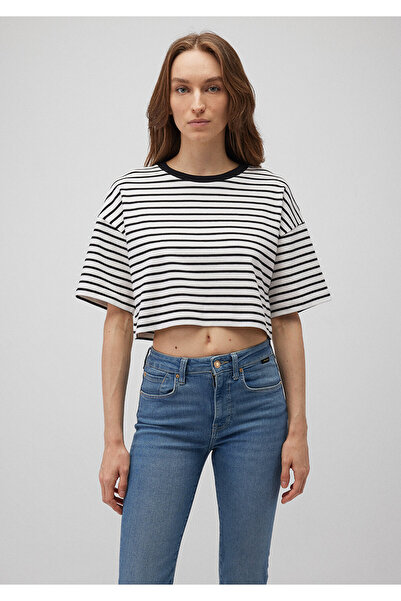 Mavi Černé tričko Striped Short Cut Crop - 1612666 -85454