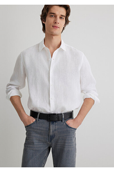 Mavi Cămașă albă din in, cu croială normală / croială normală 0210492-620