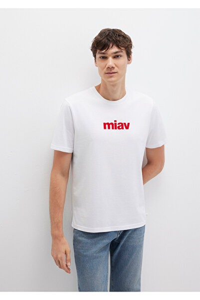 Mavi Weißes T-Shirt mit rotem Miav-Aufdruck, reguläre Passform / normaler Schnitt 067153-622