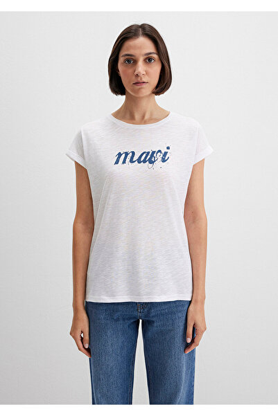 Mavi Biała koszulka z nadrukiem z logo Slim Fit / Slim Fit 166422-620