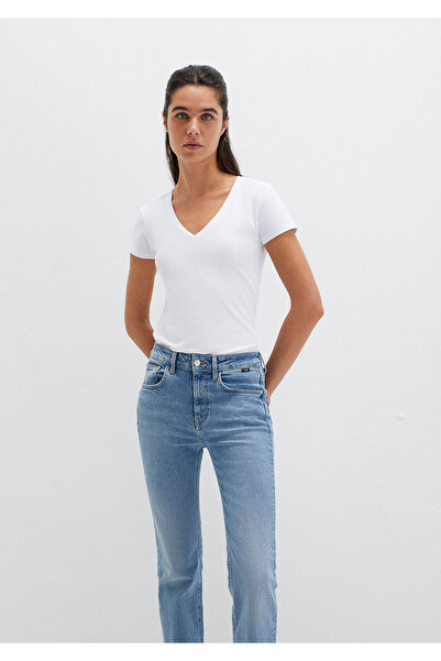 Mavi Koszulka z dekoltem w serek w kolorze białym, rozciągliwa, dopasowana/dopasowana do ciała, 162769-620