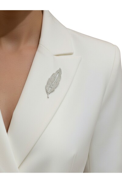 MODAMİRA AKSESUAR İncili Yaprak Broş | Boy: 5, 3 cm - En:2,2 cm