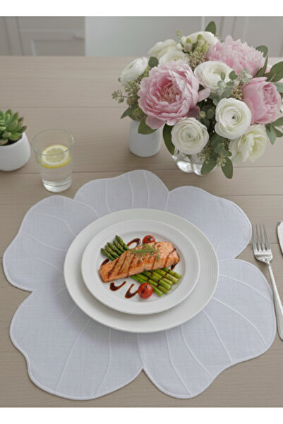 VeraLüx Home 6 Adet Papatya Nakışlı Keten Amerikan Servis ÖZEL LEKE TUTMAZ KUMAŞ