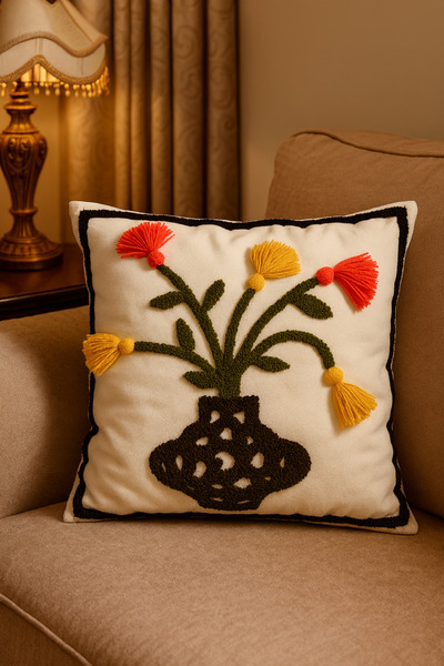 REN Tekstil Punch Tassel Throw Pillow Cover