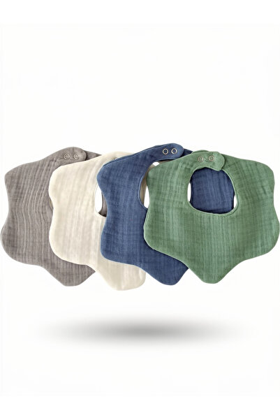 4-Piece 100% Organic Cotton 8-Layer Multi Muslin Flower Baby Saliva Bib,Collar Blue,Green