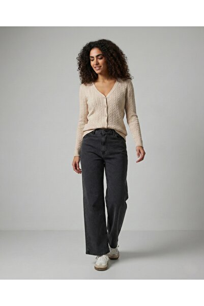 hateko Жіночий светр з 100% бавовни бежевого кольору з плетеним візерунком – плетений візерунок