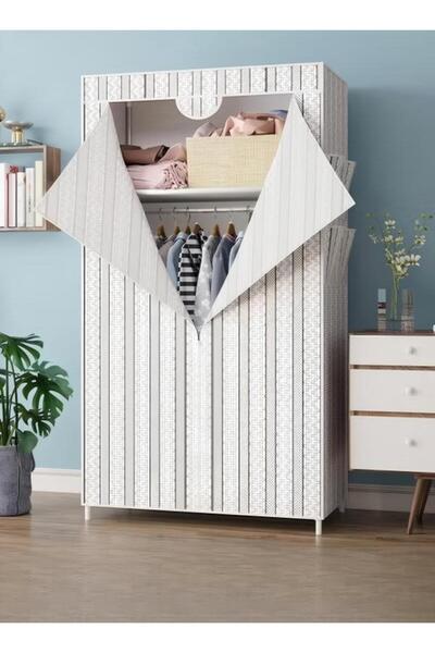 DOMEET خزانة ملابس محمولة مع جيوب جانبية، خزانة ملابس من القماش لتعليق الملابس، خزانة ملابس قائمة بذاتها