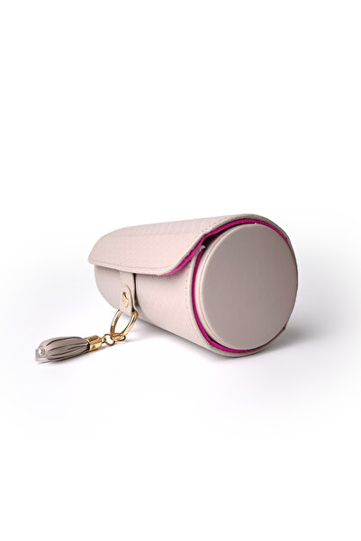 Ecrou Silindir Formda 3 Bölmeli Mücevher, Takı Kutusu 18,5 x 9 cm