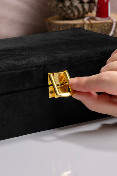 Ecrou Aynalı Siyah Kadife Mücevher, Organizer, Takı Kutusu 25 X16 X 7 Cm