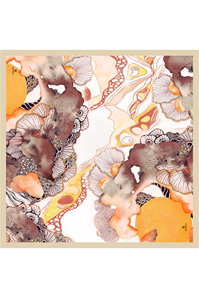 Arancia وشاح حريري بني مقاس 90×90