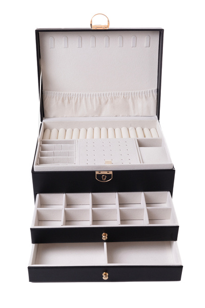 Ecrou Modern 2 Çekmeceli Takı Mücevher Kutusu Organizer Düzenleyici Siyah 13 X 23 X 10 cm