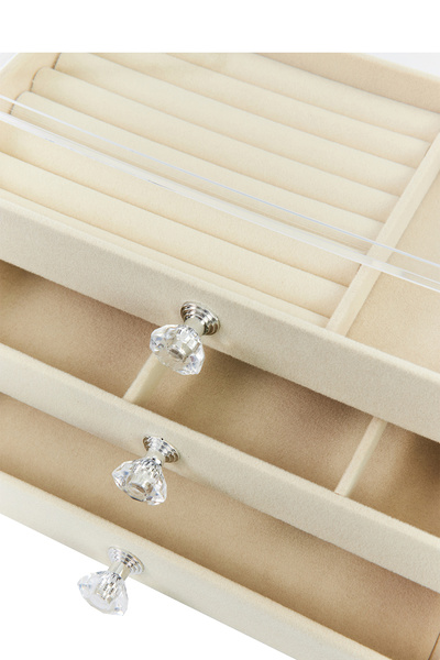 Ecrou Modern 3 Çekmeceli Takı Bijuteri Mücevher Kutusu Organizer Düzenleyici Beyaz 13 X 23 X 10 cm