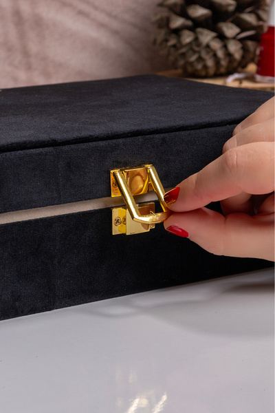 Ecrou Çok Bölmeli Siyah Kadife Takı Aksesuar Kutusu Organizer Düzenleyici 28 X 19 X 7 Cm