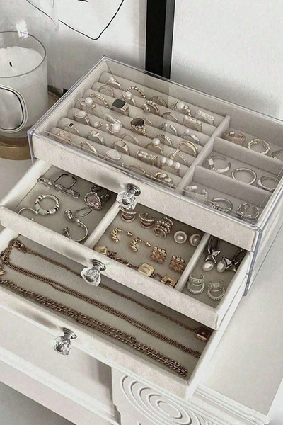 Ecrou Modern 3 Çekmeceli Takı Bijuteri Mücevher Kutusu Organizer Düzenleyici Şeffaf 13 X 23 X 10 cm