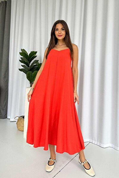 Mine Tan Butik Rochie lungă cu bretele subțiri cu decolteu în V cu flori de rodie