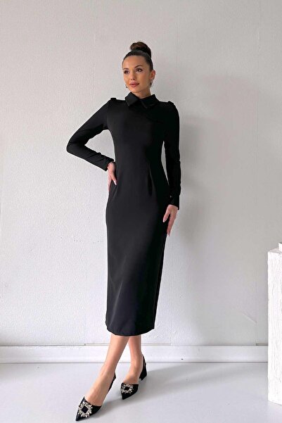 Mine Tan Butik Süs Sa detaljem džepa Duga haljina za žene - crna