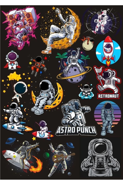 Reysa Tasarım مجموعة ملصقات رائد الفضاء مكونة من 4 ملصقات مكونة من 16 قطعة لل...