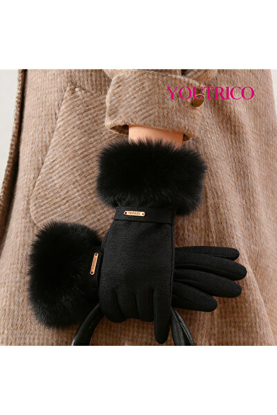 Youtrico Women's Winter Large Fur Cuff Gloves, Warm and Cold-Resistant Thick Gloves for Outdoors
