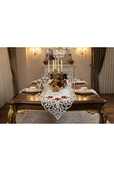 Finezza Țesătură din catifea Mina Laser croială Runner decorat cu flori crem/...