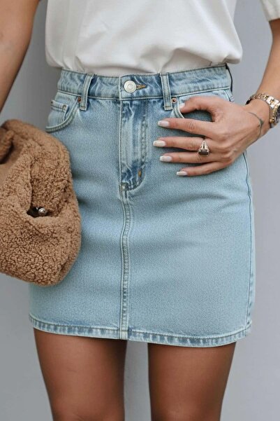 Mine Tan Butik Kısa Denim Etek - Açık Mavi