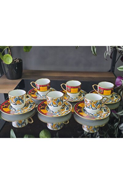 EMİRA HOME كانجا - طقم قهوة تركي مزدوج منقوش لـ 6 أشخاص