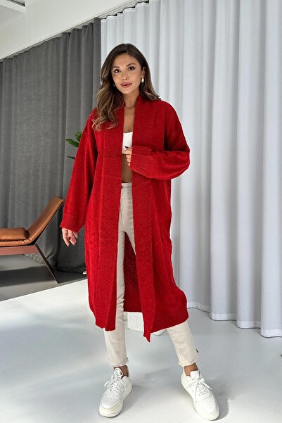 Mine Tan Butik Shawl Collar Long Knitwear Cardigan - Pomegranate Flower