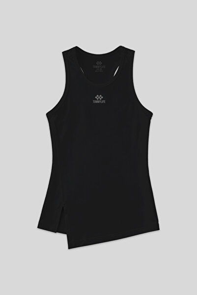 TOMMY LIFE قميص داخلي رياضي نسائي أسود بفتحة رقبة دائرية - أكمام صفر، مقاس قياسي - 97256
