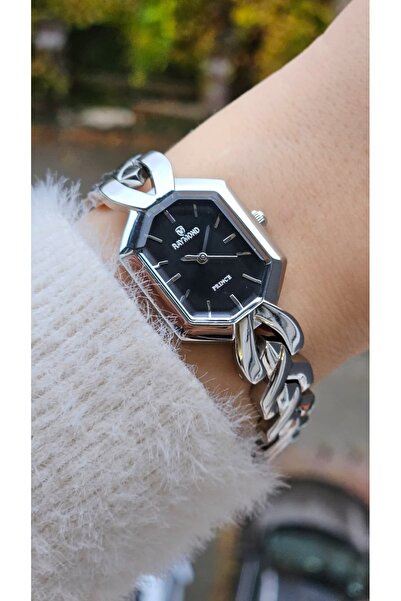 Raymond Rym-213057 Retro Women's Watch - Case and Strap Steel and 2 Years Warranty Silver-Black