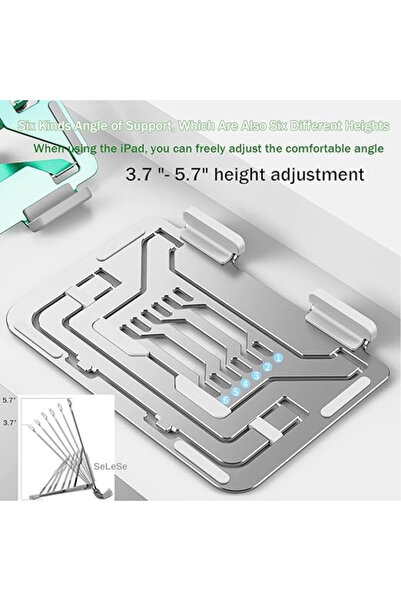 SeLeSe Suport Tablete pliabil si reglabil, sase niveluri, antiderapant, aluminiu,tableta, iPad 7-12.9