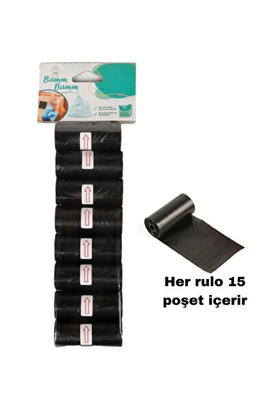 BAMM BAMM Kedi Köpek Kaka Çöp Poşeti Dışkı Torbası Siyah 8 Rulo (120 adet)