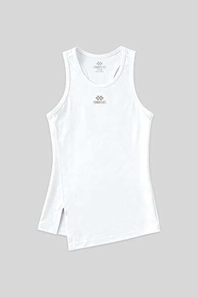 TOMMY LIFE O-Neck White Slit Women's Sports Undershirt - Zero Sleeve, Standard Fit - 97256