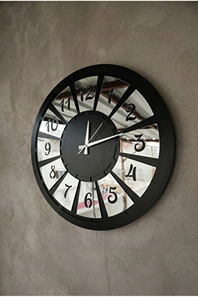 AA Shop Siyah Renk Gümüş Sayılı Hediyelik Ahşap Dekoratif Farklı Desenli Ev Hediyelik Duvar Saati 50cm