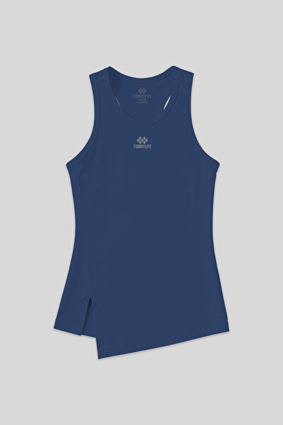 TOMMY LIFE Indigo O Neck Slit Zero Sleeve Women's Sports Undershirt - 97256