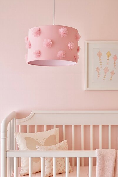 SefDen Lazer Kesim Atölyesi Bebek Odası Toz Pembe Çiçekli Kumaş Avize – El Ya...