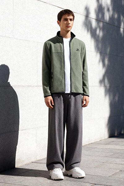 TOMMY LIFE Pánská mikina Çağla Text Vyšívaný stojáček Zip na zip Standardní velikost Fleece - 87992