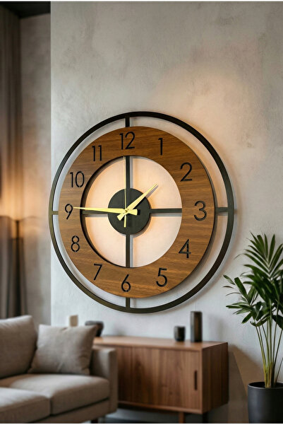 AA Shop Ahşap Siyah Ceviz Mobilya Renk Desenli Yılbaşı Hediyelik Sessiz Duvar Saati 50cm