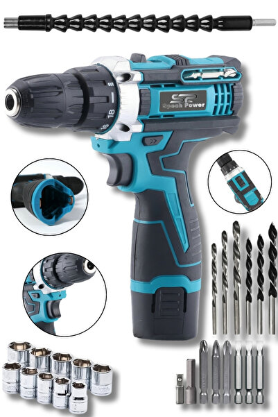 Spech Power USA 12Volt 2Ah 27 Pcs SetKorumalı Çelik Şanzuman 2 Akülü Vidalama...