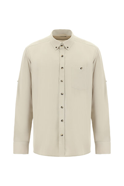 Kiğılı Uzun Kol Regular Fit Spor Düğmeli Yaka Lyocell Gömlek