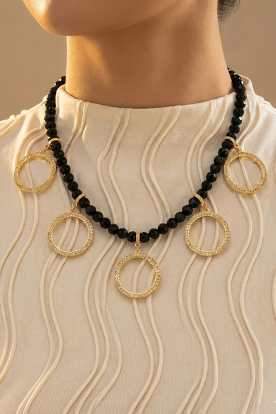 TwinsCollection Tamlı Altın Uyumlu 8mm Kristal Boncuklu 5'i Bir Yerde Kolye -...