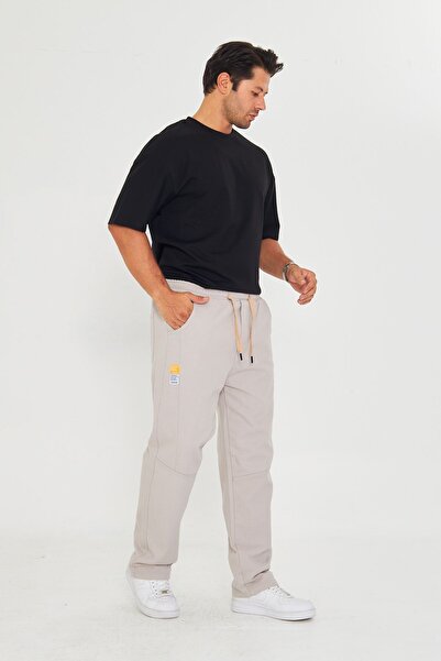 masso moda Men's Baggy Piece Pattern Side Label Gabardine Trousers 721