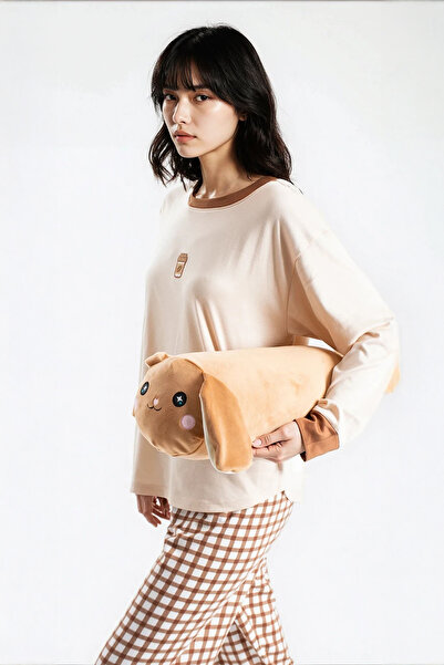 Ecrou Women's Ecru Study Cafe Looks Patched Pajama Set