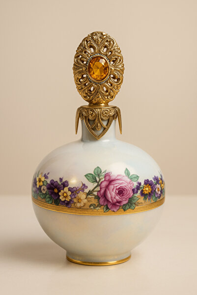 esdekor Limoges Mediterranea Italy El Boyama Porselen Yuvarlak Şişe Çiçekli D...