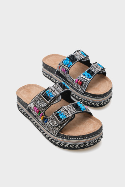 Capone Outfitters Alyson Stone Buckle Flat Heel Women's Slippers