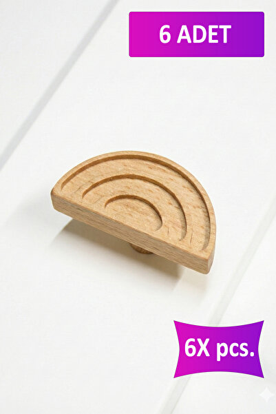 merbiles 6 Adet Gökkuşağı Şekilli Ahşap Kulp Çocuk Bebek Odası Mobilya Kulpu Dolap Çekmece Kulpu Düğme Kulp