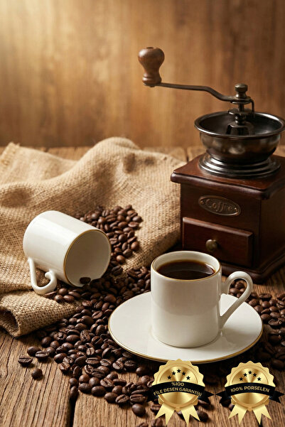 Heda Porselen Hayal Altın Yaldız 4 Parça 2 Kişilik Porselen Kahve Fincan Takı...